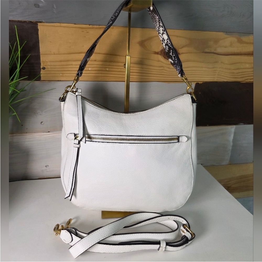 Banana Republic White Leather Shoulder Bag with Patterned Strap